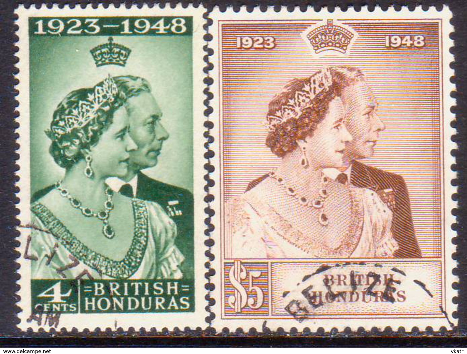 British Honduras 1948 SG #164-65 Compl.set Used Sliver Wedding CV £50+ - British Honduras (...-1970)