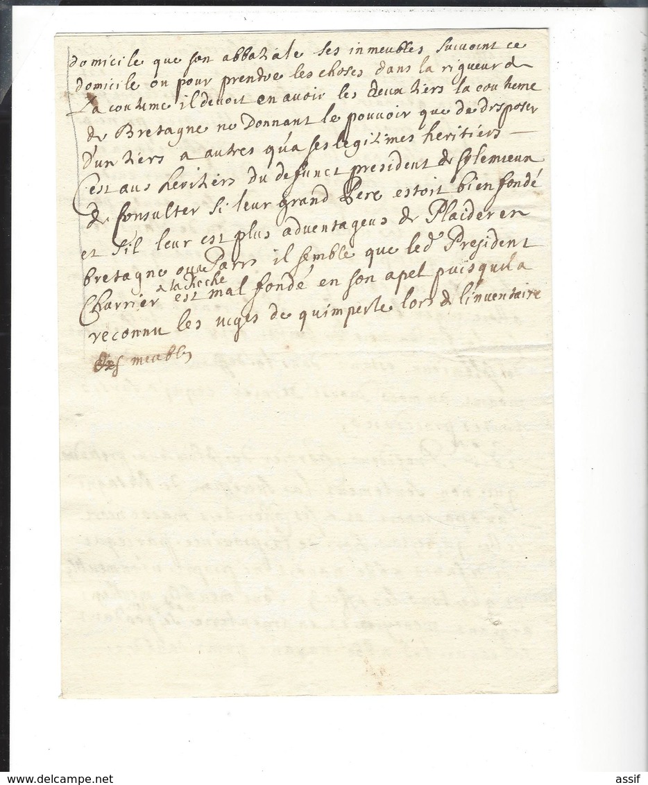 Quimperlé  Abbaye Sainte-Croix  Papiers Lettres Suite Au Décès De Guillaume Charrier ( 1668-1717 )  Linéaire Lyon 1726 - Unclassified