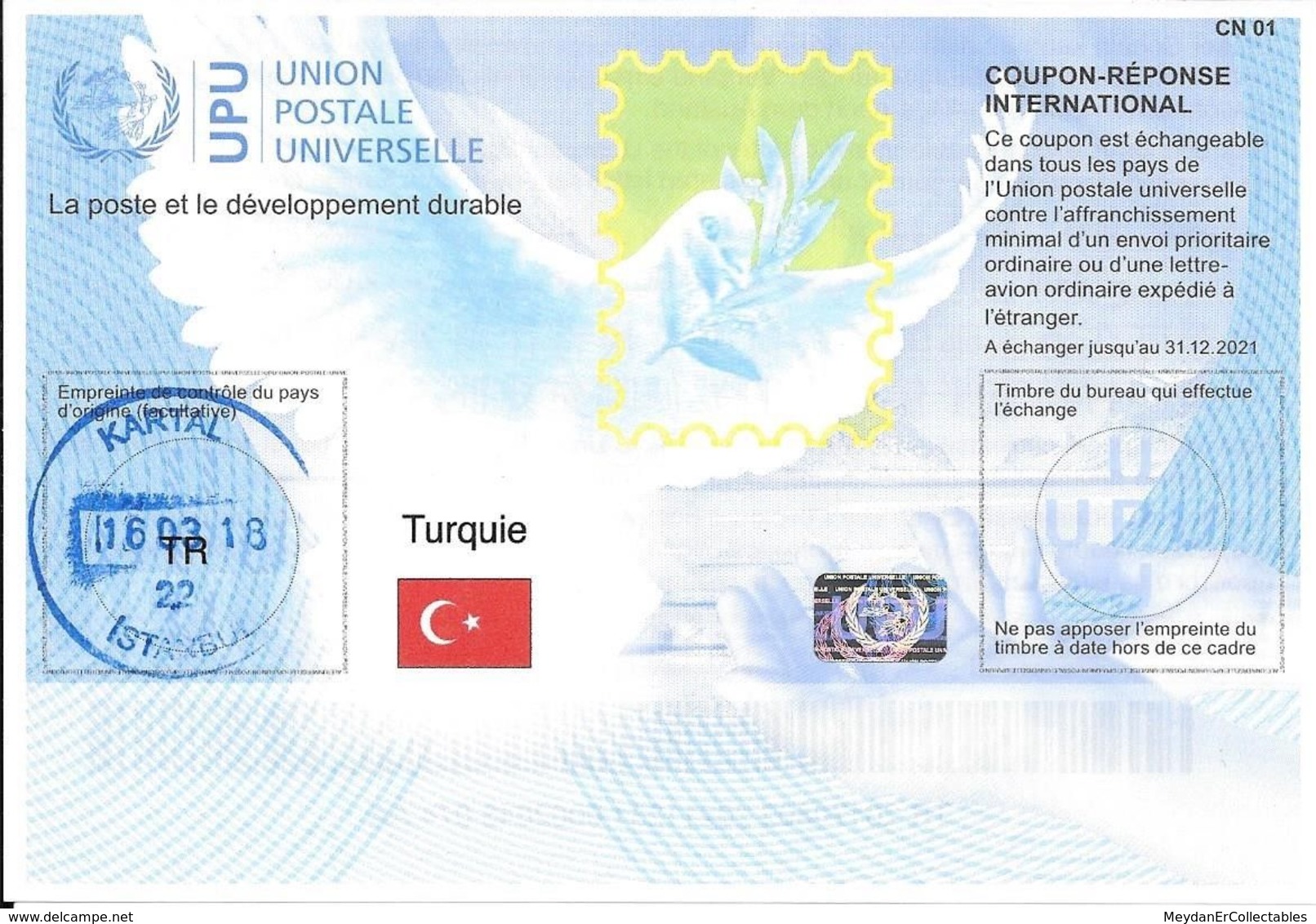 TURKEY - (IRC) INTERNATIONAL REPLY COUPON (exp. 31.12.2021) (POSTMARKED), MNH - Entiers Postaux