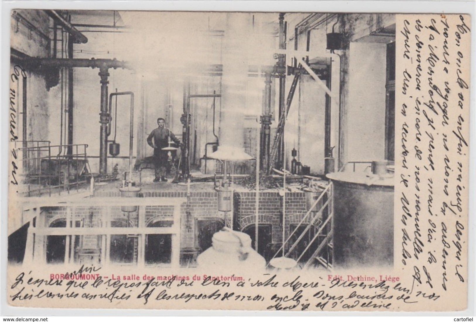 BOURGOUMONT-LA SALLE DES MACHINES DU SANATORIUM-EDIT.DETHINE-CARTE ENVOYEE 1906-VOYEZ LES 2 SCANS! ! ! - Stoumont