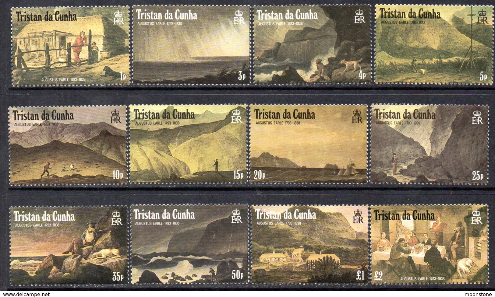 Tristan Da Cunha 1988 Augustus Earle Paintings Definitive Set Of 12, MNH, SG 461/72 - Tristan Da Cunha