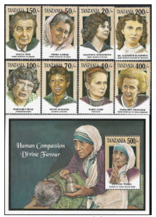 Tanzania,  Scott2012 # 998a-h + 999,  Issued 1993,  Set Of 8 + S/S Of 1,  NH,  Cat $ 24.00,  Women - Tanzania (1964-...)