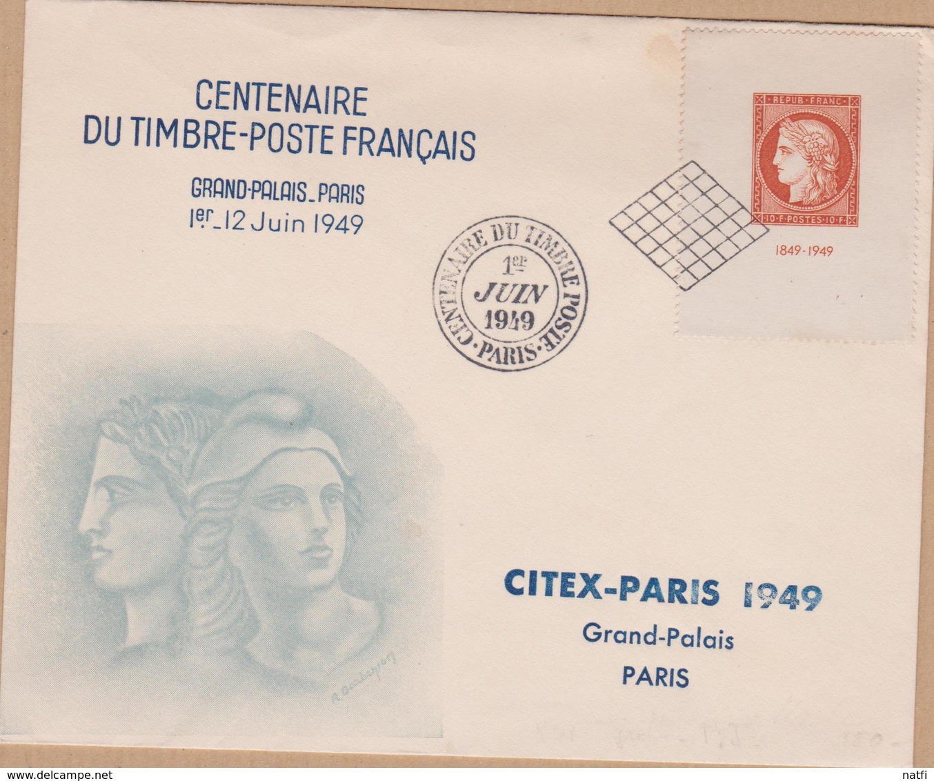 ENVELOPPE CITEX PARIS 1949 CENTENAIRE DU TIMBRE POSTE (PARIS) - 1921-1960: Période Moderne