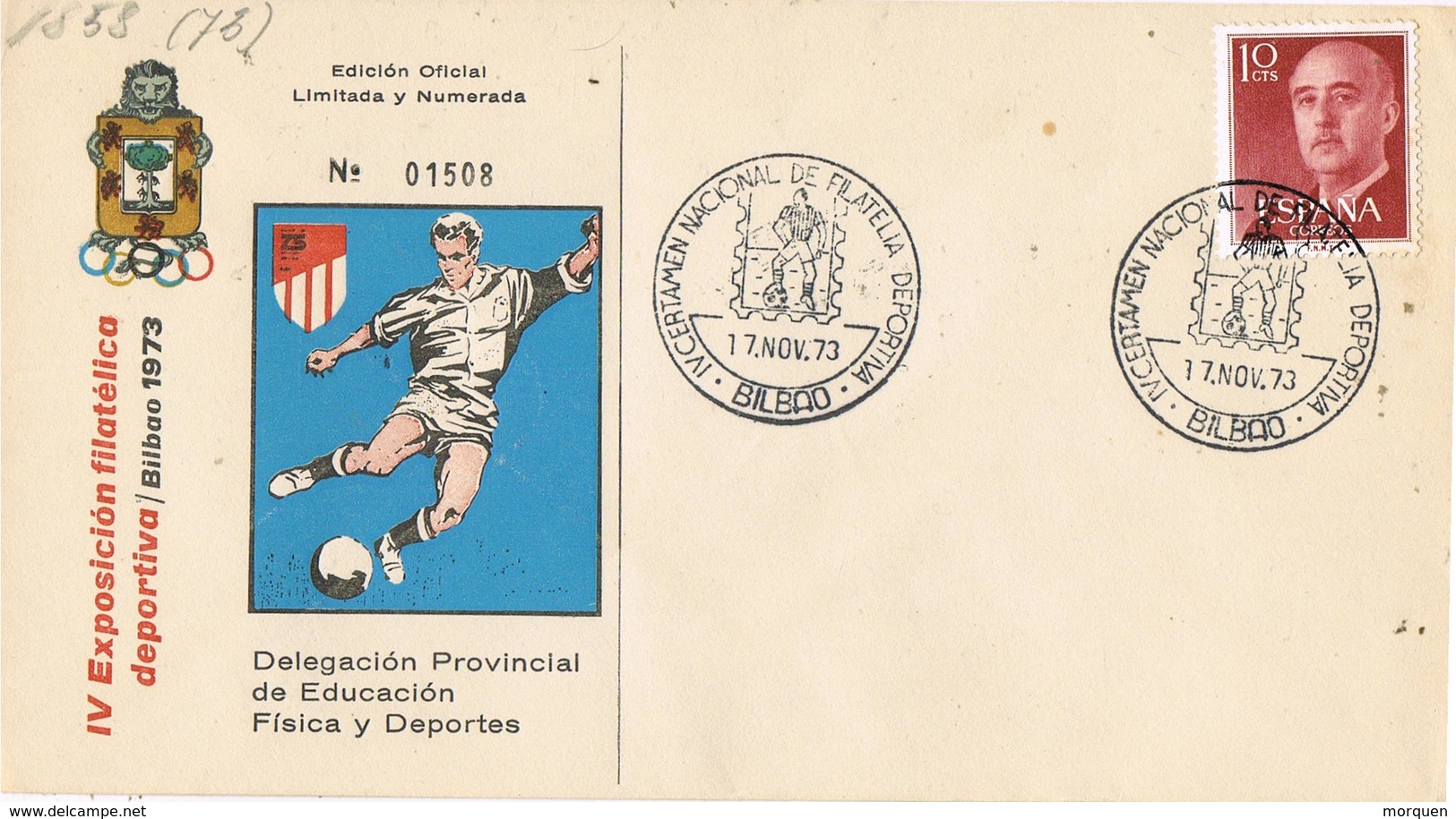 33657. Carta BILBAO 1973. Exposicion Filatelia Deportiva. FUTBOL Atletic - Cartas & Documentos