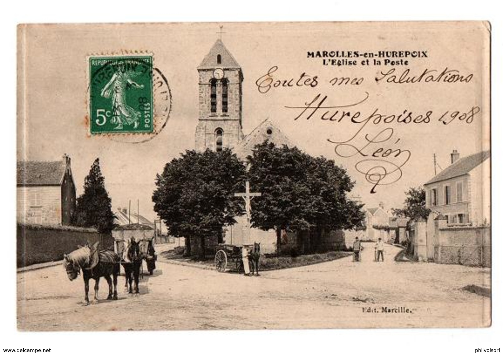 MAROLLES EN HUREPOIX L EGLISE ET LA POSTE  ANIMEE - Autres & Non Classés