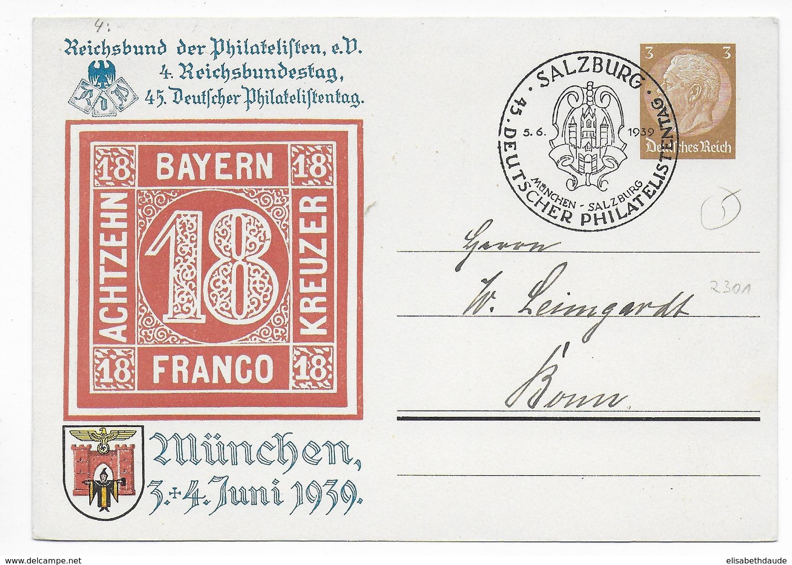 REICH - 1939 - CARTE ENTIER PRIVEE HINDENBURG JOURNEE DES PHILATELISTES à SALZBURG Et MÜNCHEN - Entiers Postaux Privés