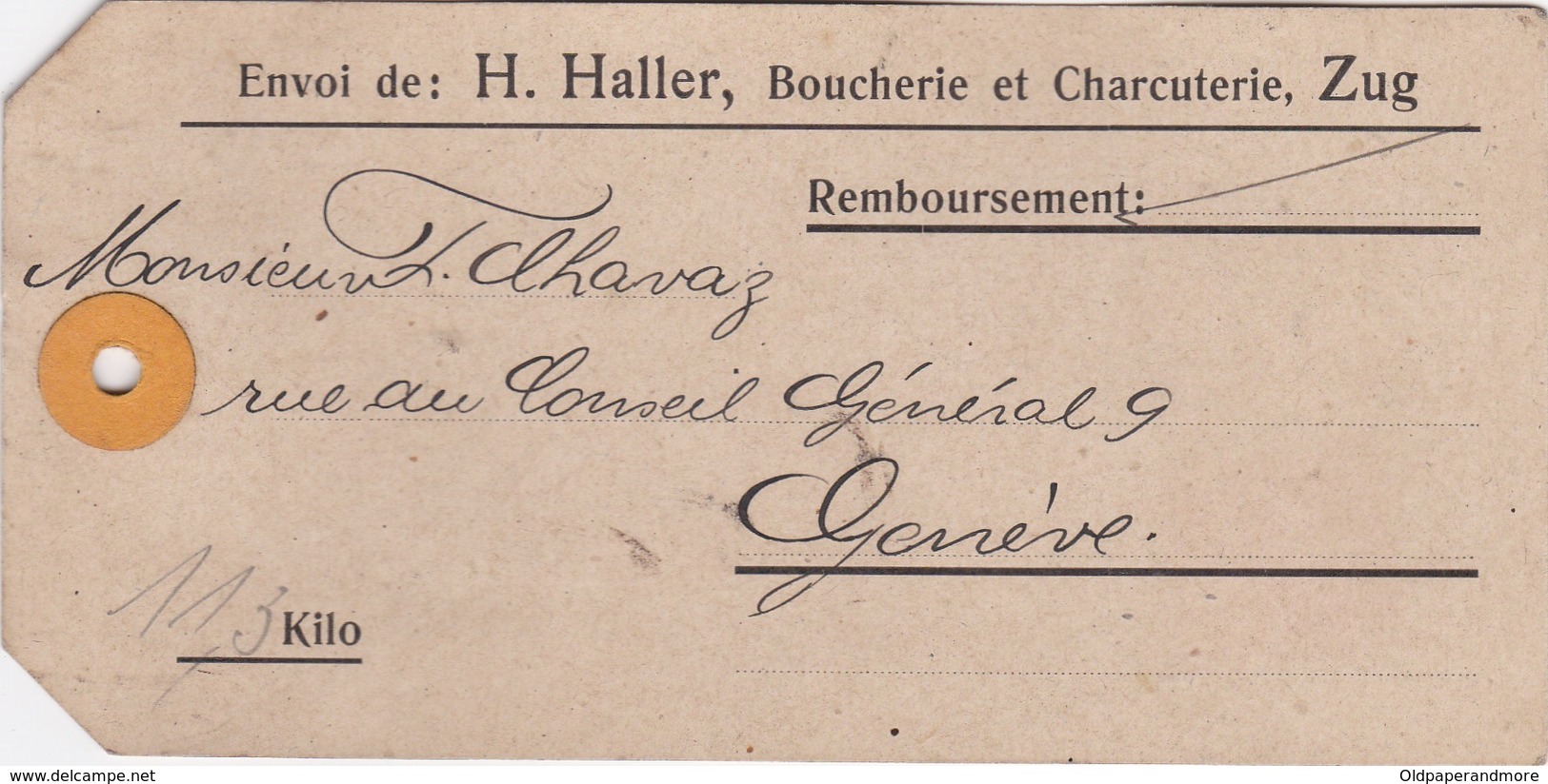 SWITZERLAND SUISSE - RAILWAY SHIPPING CARD - H. HALLER - BOUCHERIE ET CHARCUTERIE To GENÉVE - Chemins De Fer