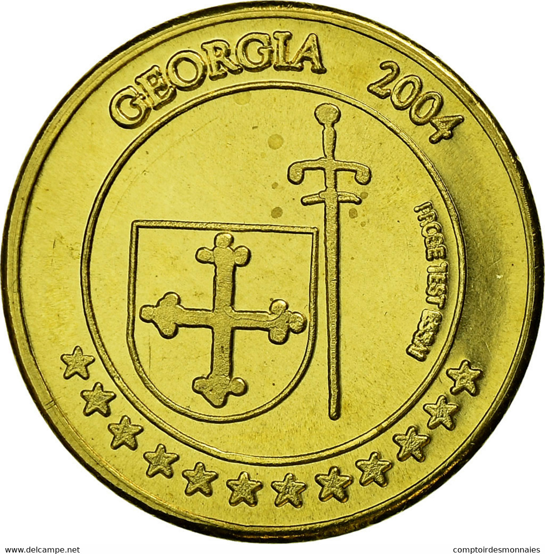 Géorgie, 10 Euro Cent, 2004, SPL, Laiton - Essais Privés / Non-officiels