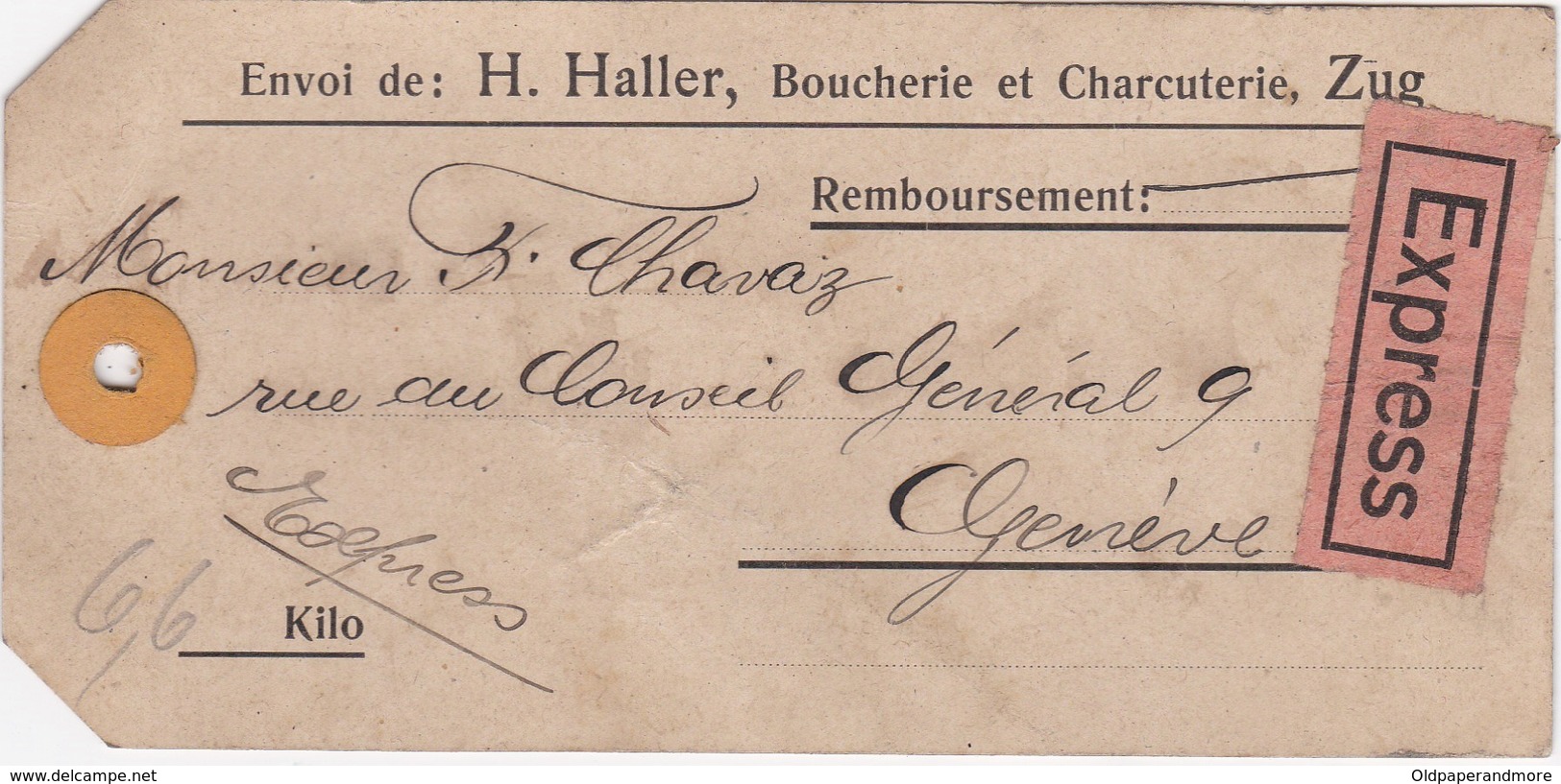 SWITZERLAND SUISSE - RAILWAY SHIPPING CARD - H. HALLER - BOUCHERIE ET CHARCUTERIE To GENÉVE - Railway