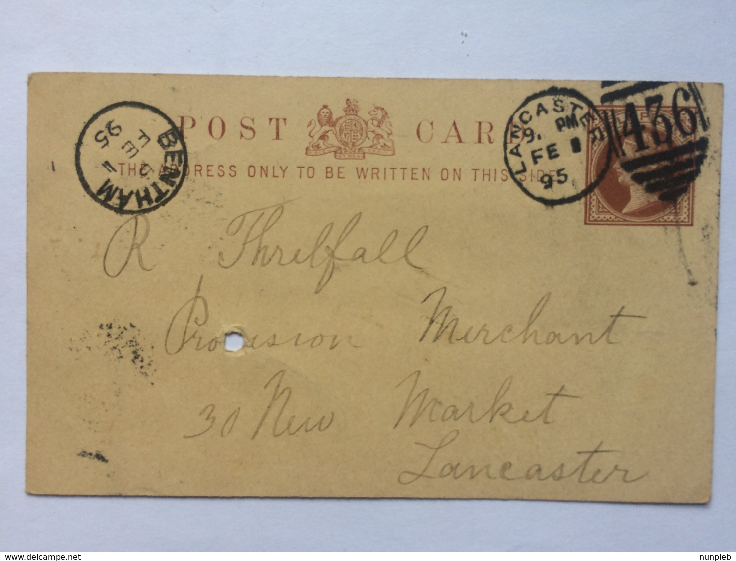 GB 1895 Postcard Lancaster Duplex And Bentham Thimble Mark Rare - Covers & Documents