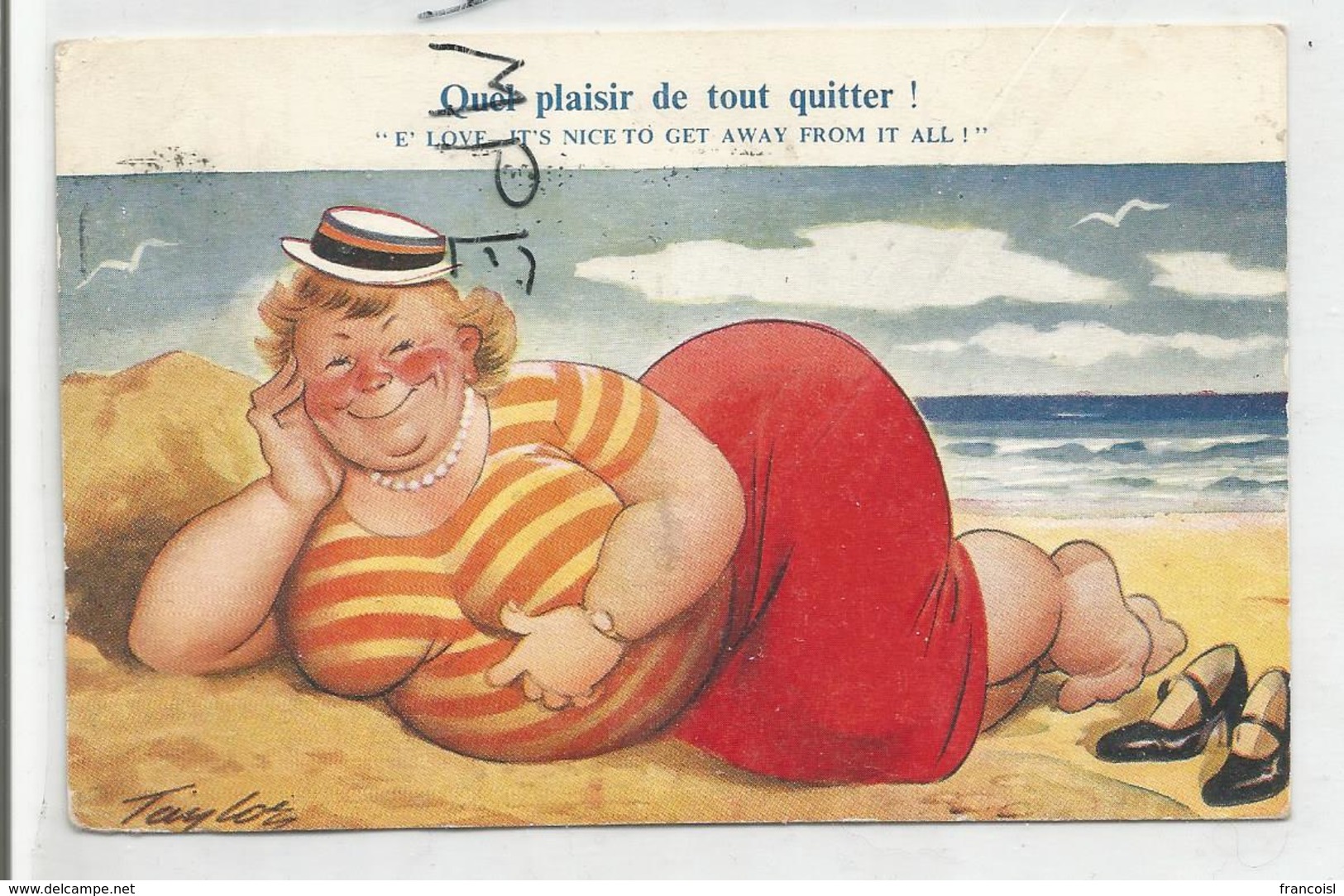 Grosse Dame Sur La Plage:" Quel Plaisir De Tout Quitter" Signée Taylor - Taylor