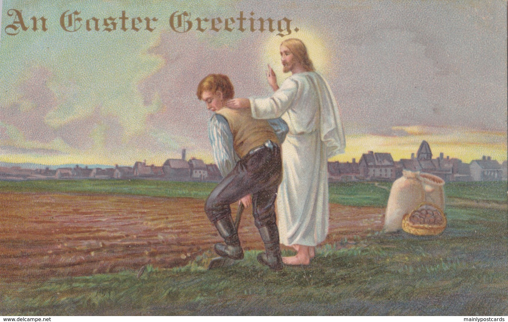 AS71 Greetings - An Easter Greeting - Jesus With Man In Field - Easter