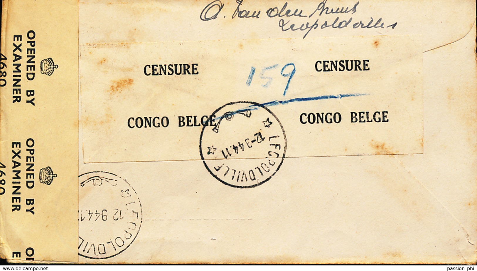 BELGIAN CONGO AIR COVER REGISTERED FROM LEO. 12.09.44 TO MEERBEKE - Lettres & Documents