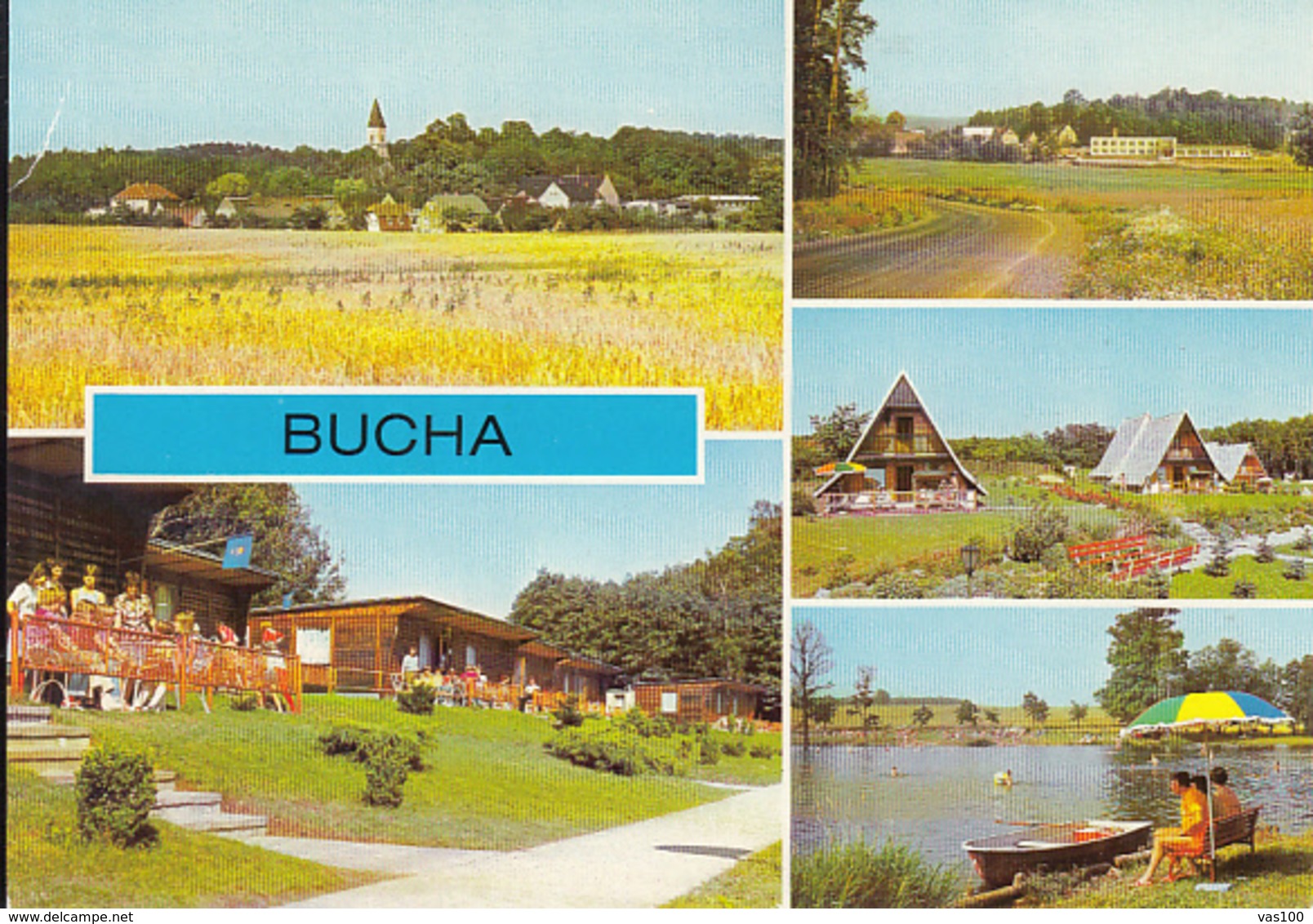80886- BUCHA- VILLAGE VIEW, LAKE, HUTS, BOATS - Oschatz