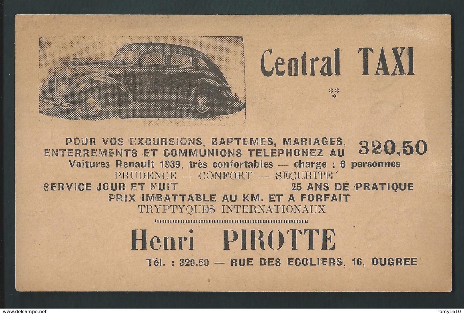 Ougrée. Voiture, Automobile, Central Taxi Henri Pirotte.  2 Scans - Taxis & Huurvoertuigen