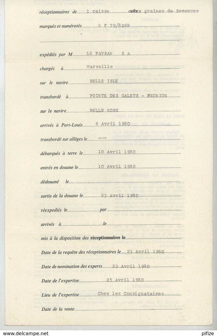 (Maurice) Mauritius. Timbres Postaux Utilisés Comme Fiscaux Sur Certificat D'avaries 1980. Bateau "Belle Isle" . - Maurice (1968-...)