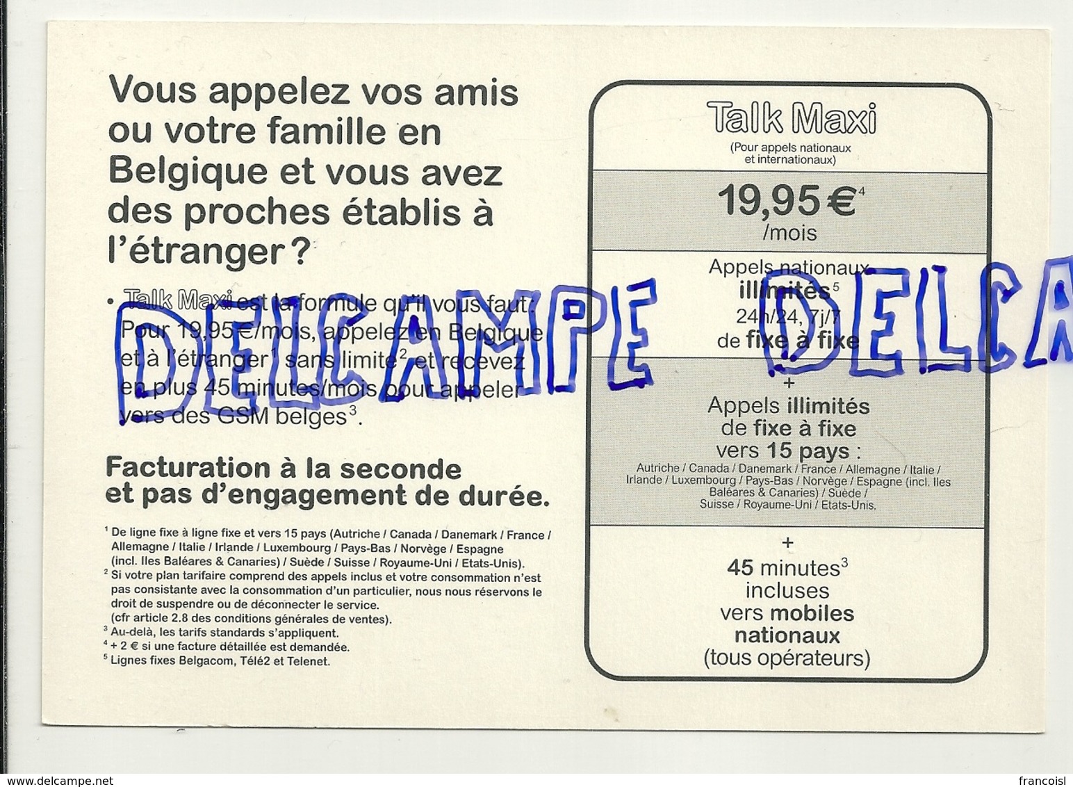 Publicité Pour  Le Téléphone Talk Maxi. Carte Boomerang - Publicité