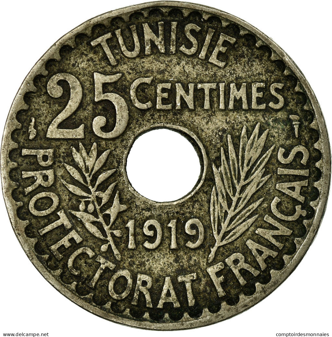 Monnaie, Tunisie, Muhammad Al-Nasir Bey, 25 Centimes, 1919, Paris, TTB - Tunisie