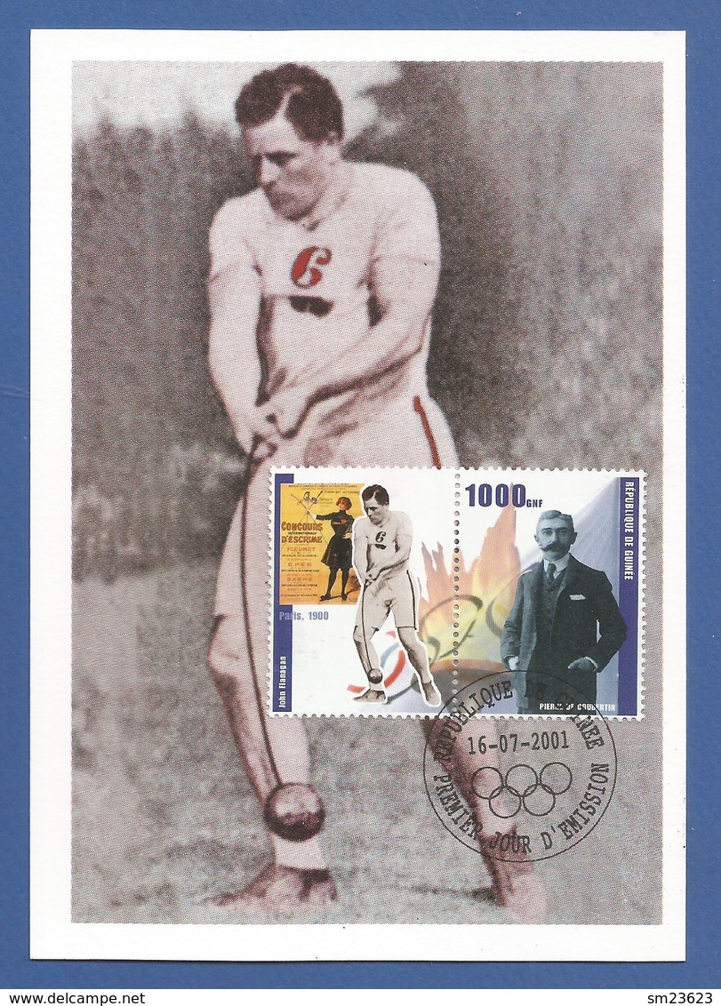 Guinea 2001 , John Flanagan - Oympische Spiele Paris 1900 - Maximum Card - Republique De Guinee 16-07-2001 - Guinea (1958-...)