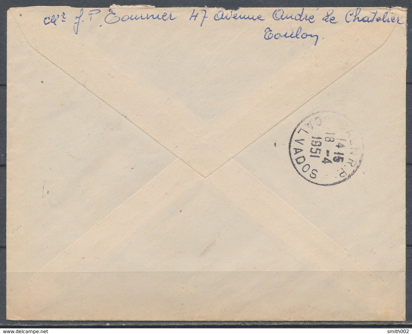 FRANCE - 17.4.1951, Reco Cover From TOULON SUR MER (Var) To CAEN (Calvados) - 1921-1960: Modern Period