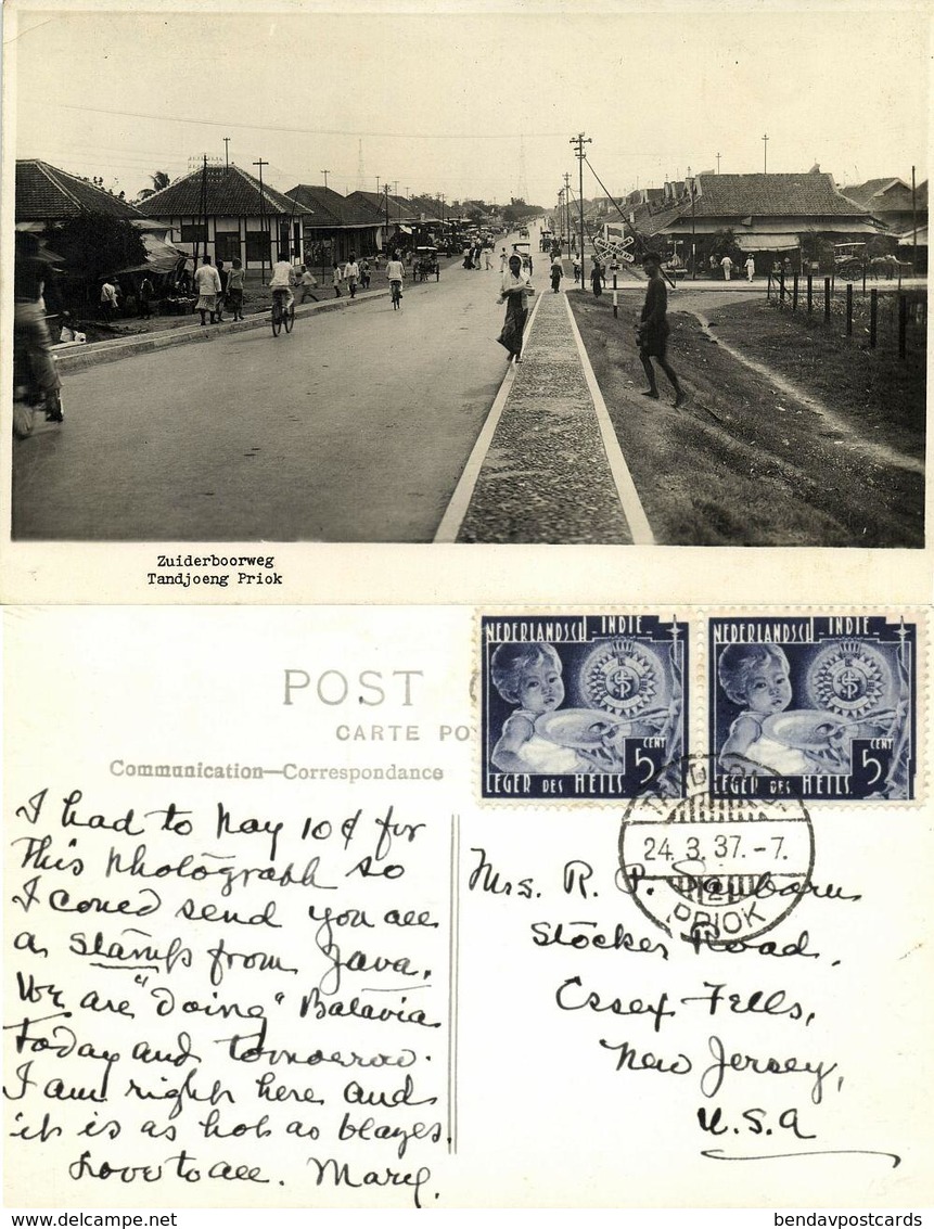 Indonesia, JAVA BATAVIA, Tandjong Priok, Zuiderboorweg (1937) RPPC Postcard - Indonesië