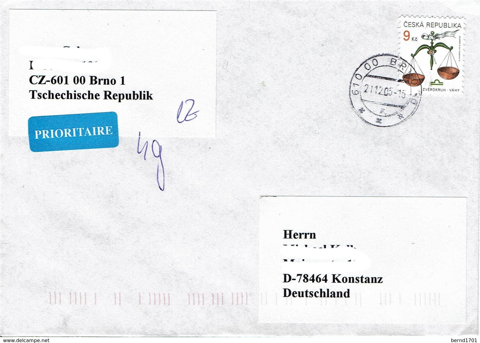 Tschechische Republik / Czech Rep - Umschlag Echt Gelaufen / Cover Used (c521) - Briefe U. Dokumente