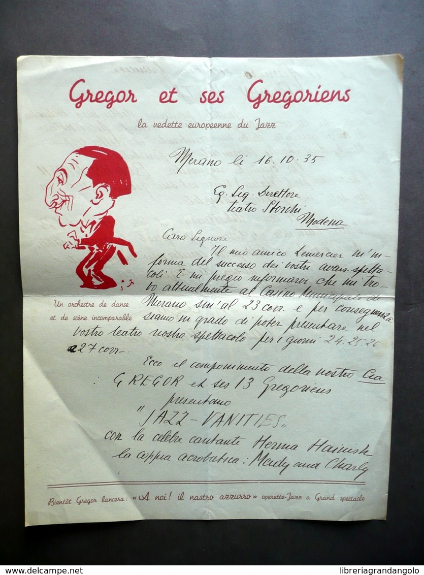 Gregor Et Ses Gregoriens Jazz Lettera Intestata Autografa Teatro Storchi 1935 - Non Classificati