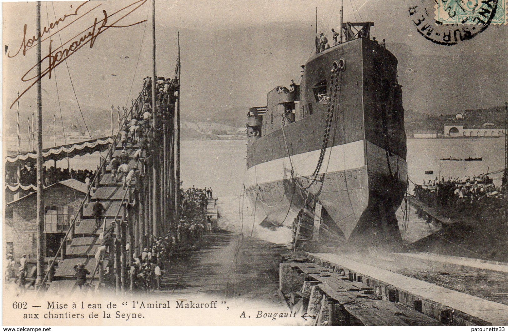 83 LA SEYNE CHANTIERS ET FORGES LANCEMENT L' AMIRAL MAKAROFF CROISEUR CUIRASSE RUSSE LE 28/05/1906 CLICHE UNIQUE - La Seyne-sur-Mer