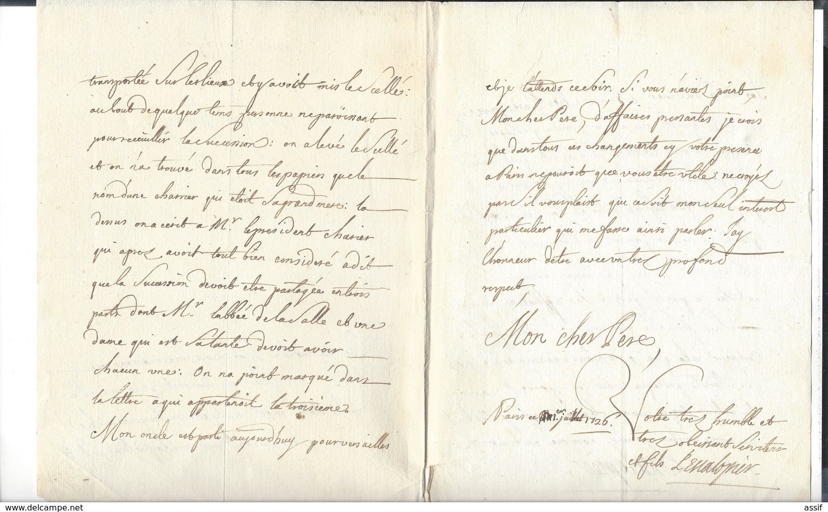 Lyon Papiers Et Lettres  Charrier  Succession Boëtier ( Lettre à Lescalopier Intendant De Champagne Linéaire Lyon 1726 - Sin Clasificación