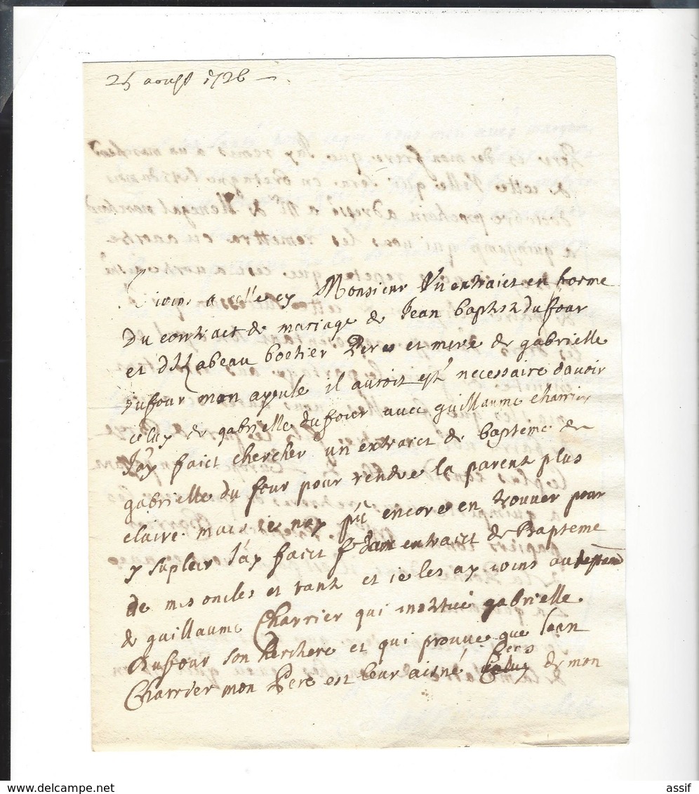 Lyon Papiers et lettres  Charrier  succession Boëtier ( lettre à Lescalopier Intendant de Champagne linéaire Lyon 1726