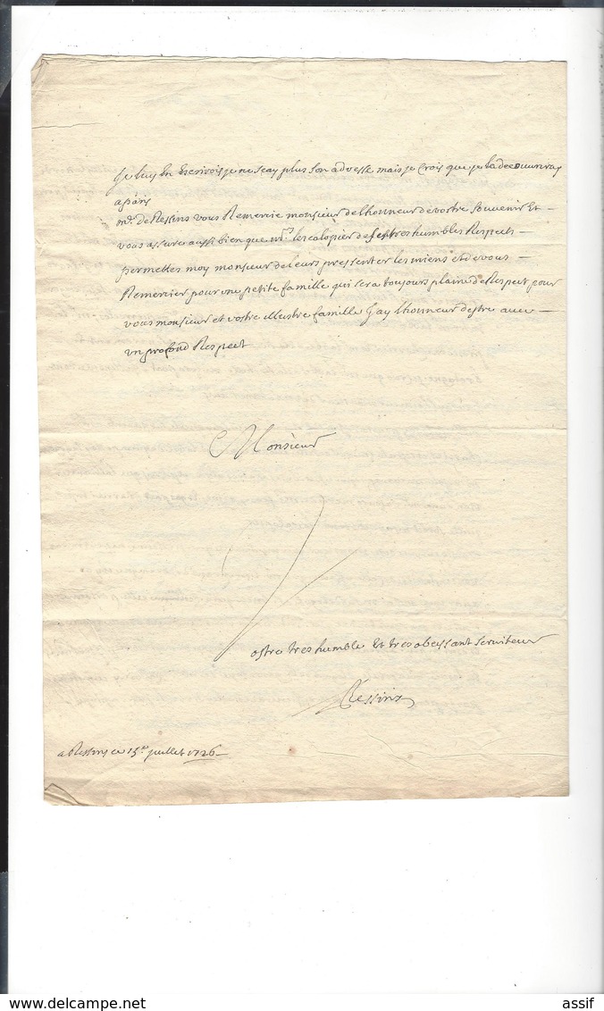 Lyon Papiers et lettres  Charrier  succession Boëtier ( lettre à Lescalopier Intendant de Champagne linéaire Lyon 1726