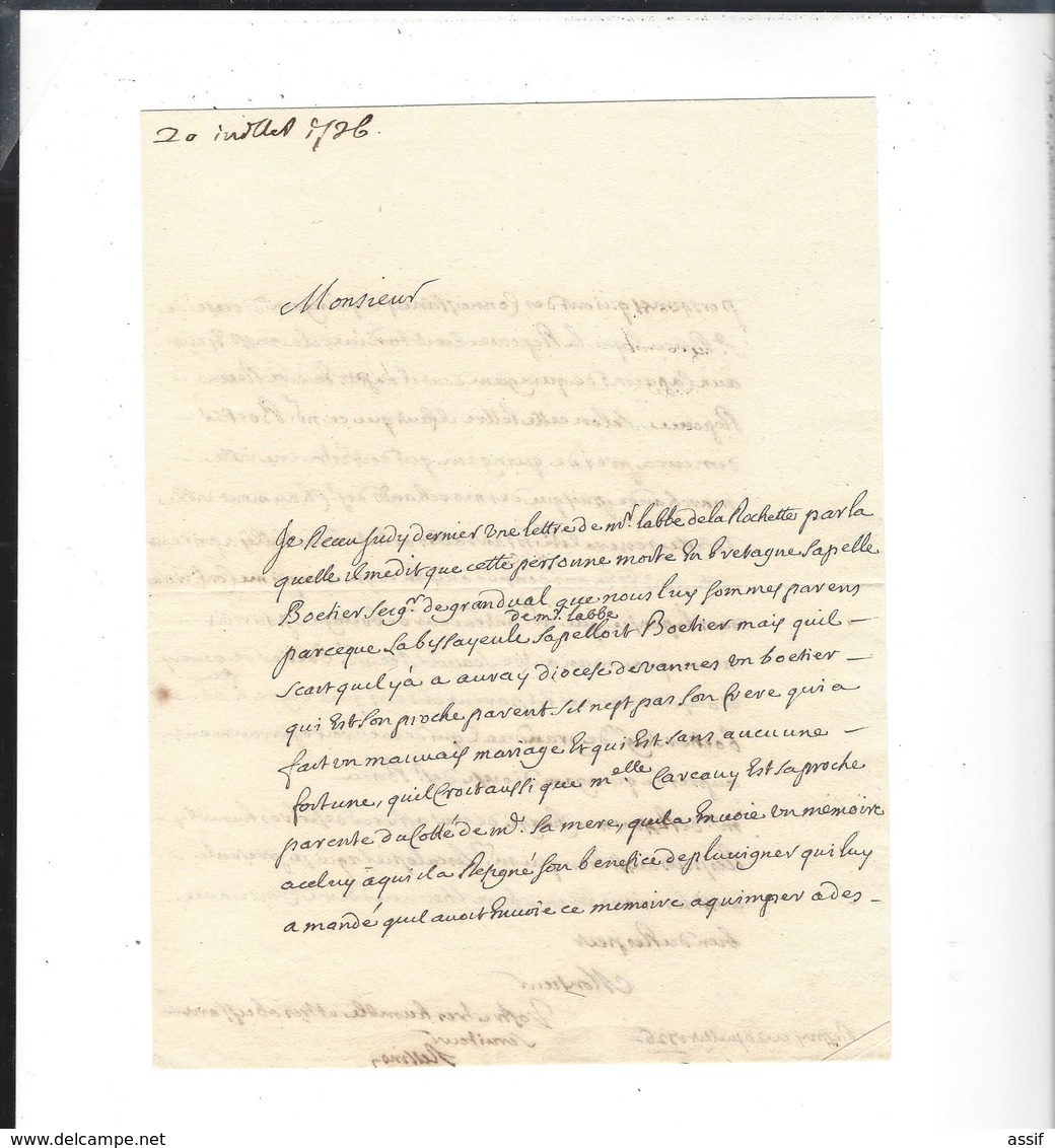 Lyon Papiers et lettres  Charrier  succession Boëtier ( lettre à Lescalopier Intendant de Champagne linéaire Lyon 1726