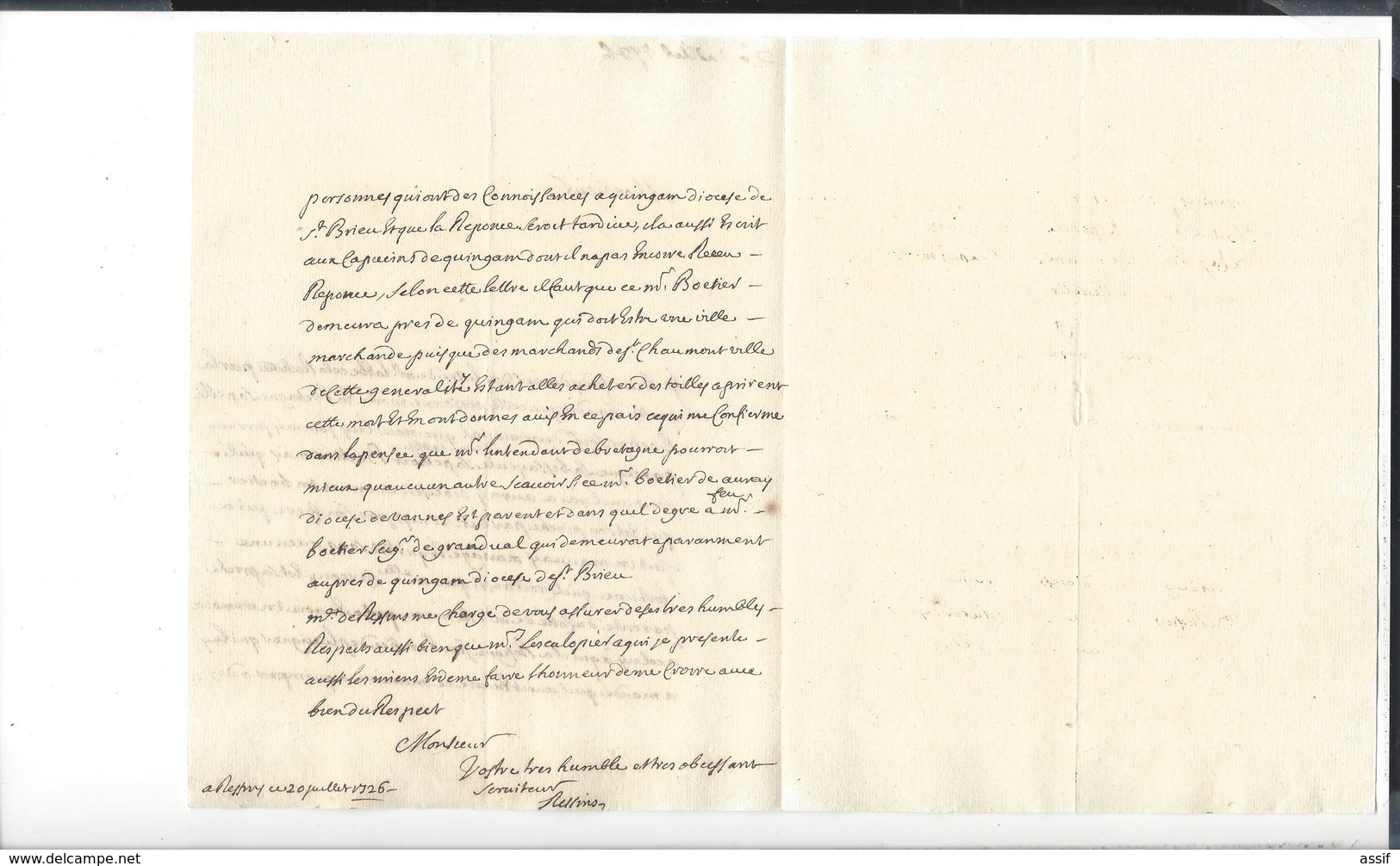 Lyon Papiers et lettres  Charrier  succession Boëtier ( lettre à Lescalopier Intendant de Champagne linéaire Lyon 1726