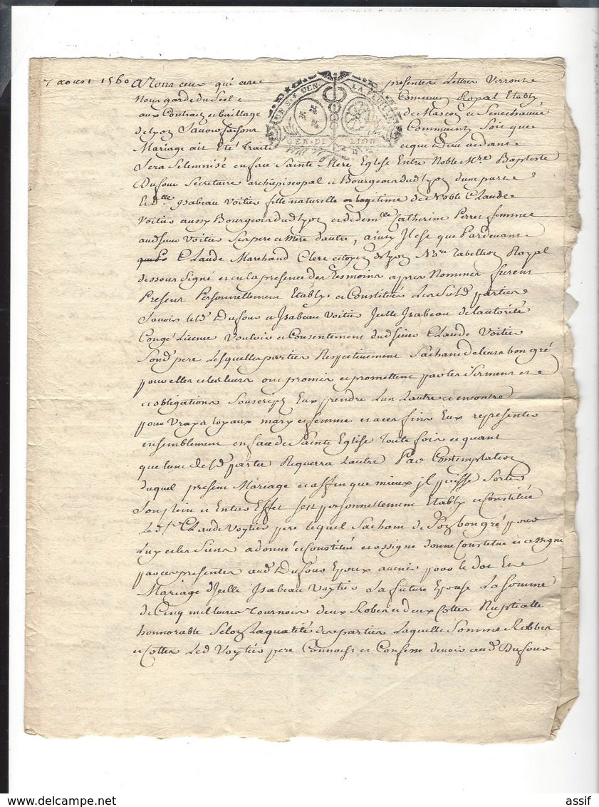 Lyon Papiers et lettres  Charrier  succession Boëtier ( lettre à Lescalopier Intendant de Champagne linéaire Lyon 1726