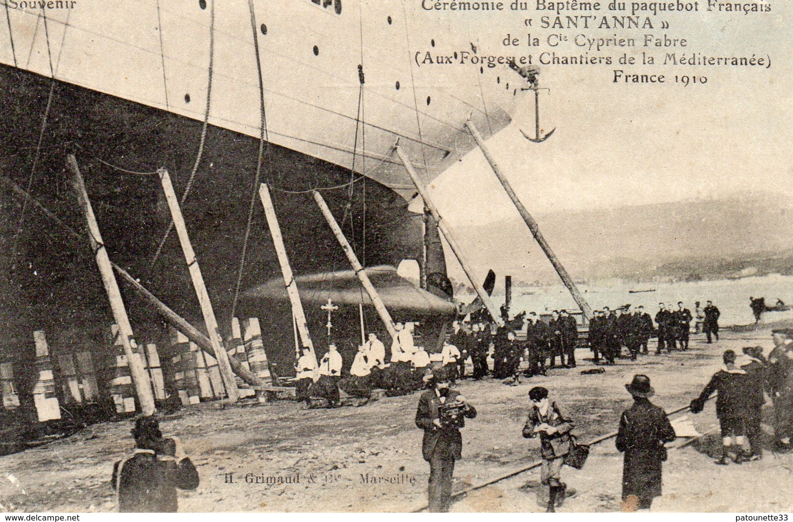 83 LA SEYNE CHANTIERS ET FORGES  CEREMONIE DE BAPTEME DU PAQUEBOT FRANCAIS SANTA ANNA 1910 CLICHE UNIQUE - La Seyne-sur-Mer