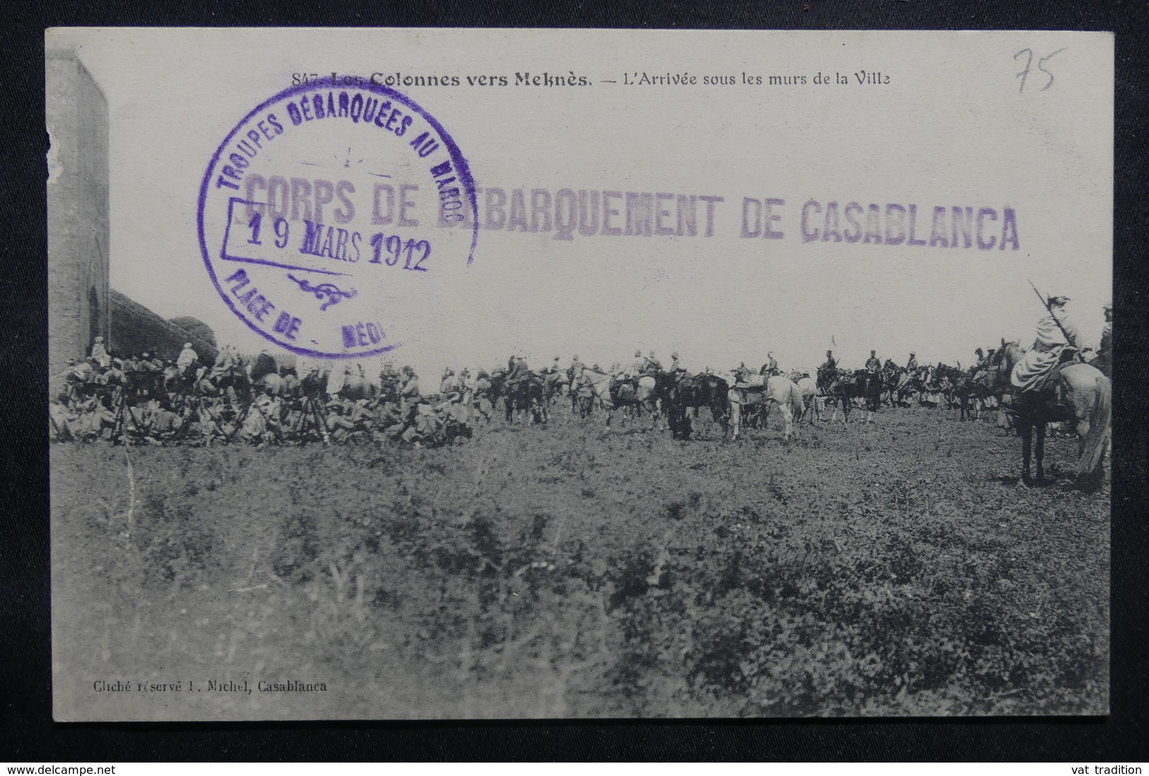 MAROC - Cachet Et Griffe Du Corps De Débarquement De Casablanca En 1912 Sur Carte Postale Pour Blida - L 37078 - Storia Postale