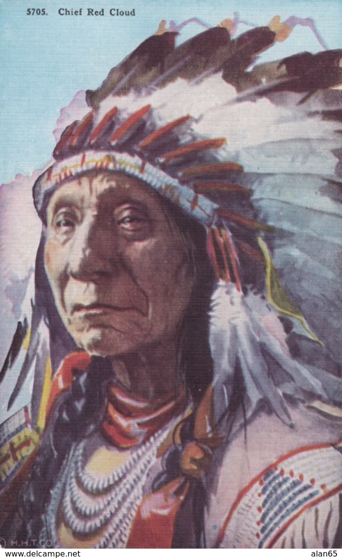 Artist Signed Image Chief Red Cloud Native American Indian Man, C1930s Vintage Postcard - Native Americans