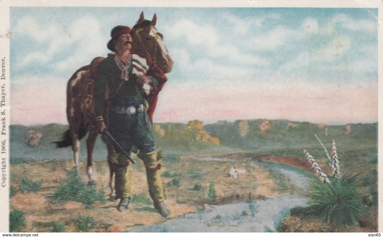 'Vicenti' Chief Of All The Navajos, Artist Image Native American Indian With Horse, C1900s Vintage Postcard - Native Americans