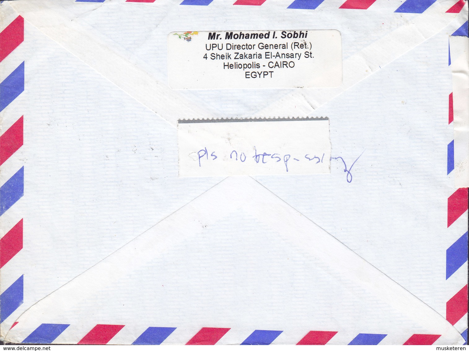 Egypt Egypte Air Mail Mult. Franked UPU Director General (Ret.) HELIOPOLIS Cairo 2005? Cover Brief COPENHAGEN Denmark - Covers & Documents