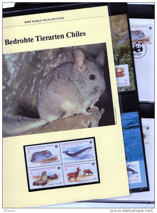 1984 Chile WWF Bedrohte Tierarten/Conservation In Chile Komplettes Kapitel 4 **, 4 FDC, 4 MK + Beschreibung - Collections, Lots & Séries