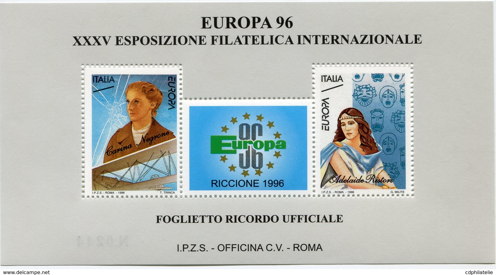 ITALIE " EUROPA 96 " BLOC-FEUILLET DE LA XXXV EXPOSITION PHILATELIQUE INTERNATIONALE - Autres & Non Classés