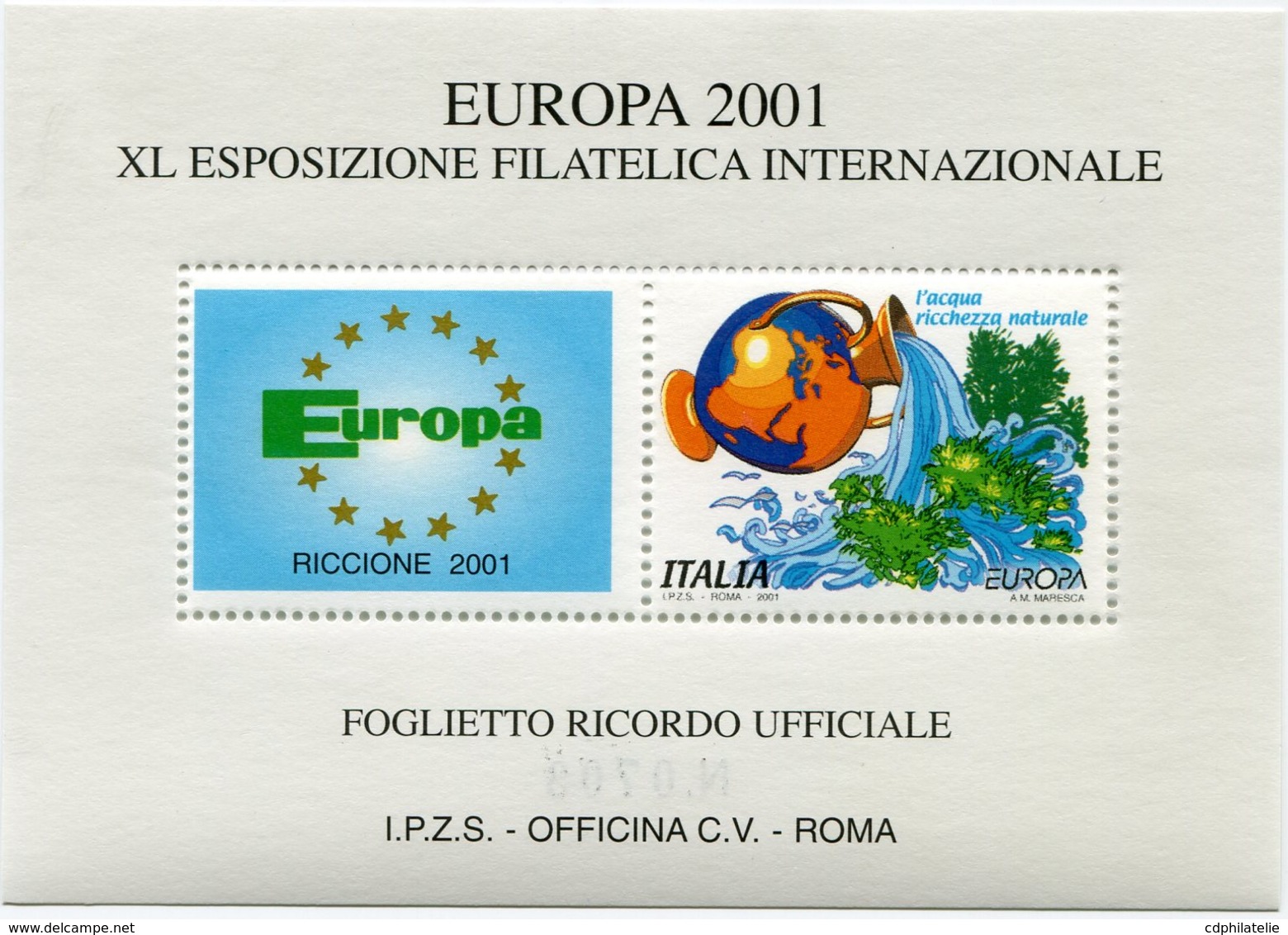 ITALIE " EUROPA 2001 " BLOC-FEUILLET DE LA XL EXPOSITION PHILATELIQUE INTERNATIONALE - Autres & Non Classés