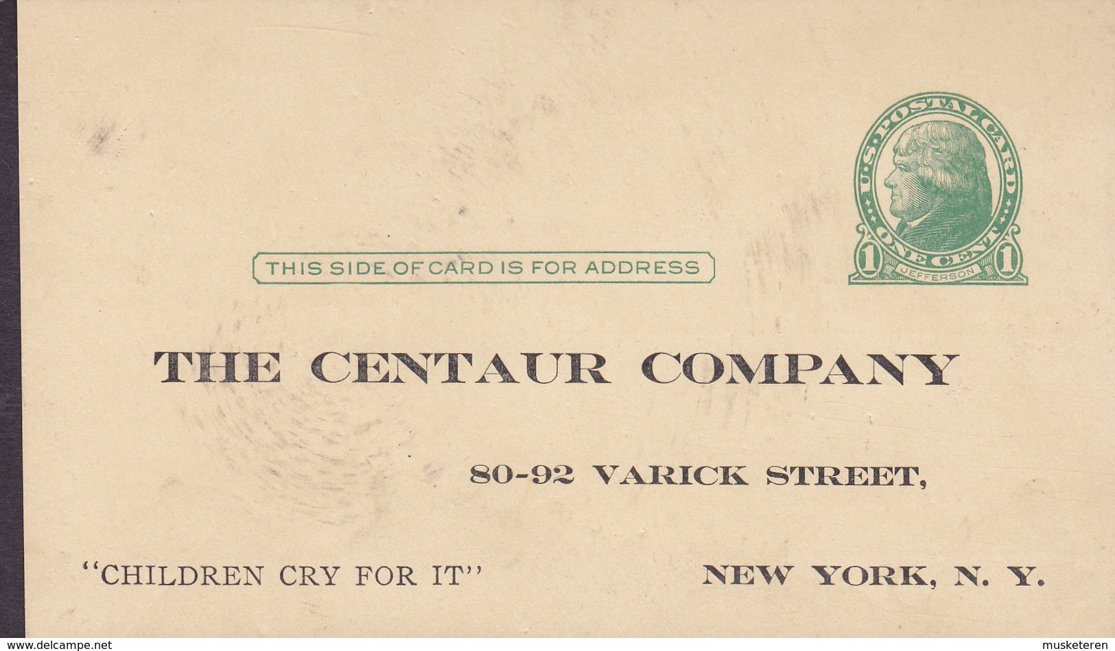 United States Postal Stationery Ganzsache Entier Jefferson PRIVATE Print THE CENTAUR COMPANY, NEW YORK (2 Scans) - Sonstige & Ohne Zuordnung