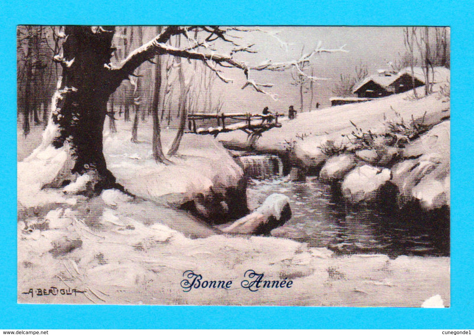 Lot De 3 CPA PAYSAGES De Neige Dont 2 Bonne Année Signées BERTIGLIA - 4 Scans - Bertiglia, A.