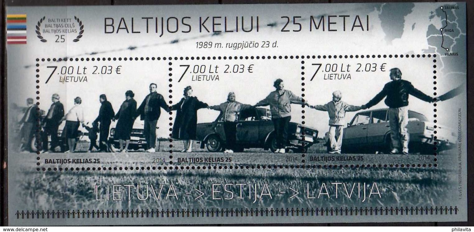 2014 LIthuania - Baltic Way Chian - 25 Years - Joint Issue With Estonia And Latvia - MS - MNH** MI B 50 - Litauen