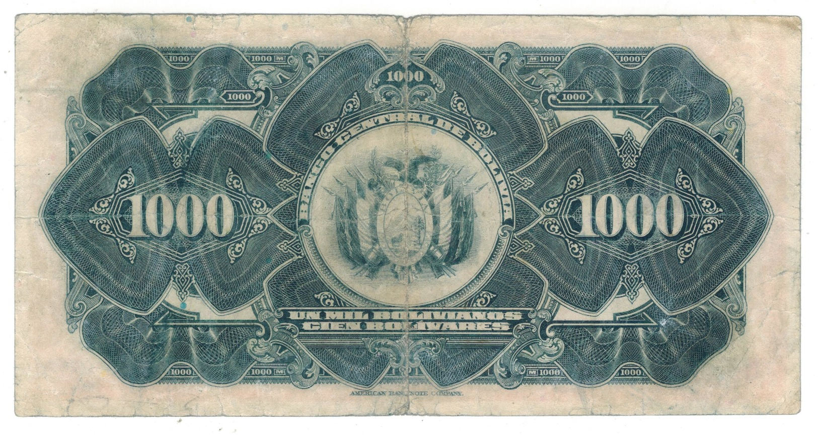 Bolivia 1000 Bolivianos 1928, P-127b , Rare. - Bolivia