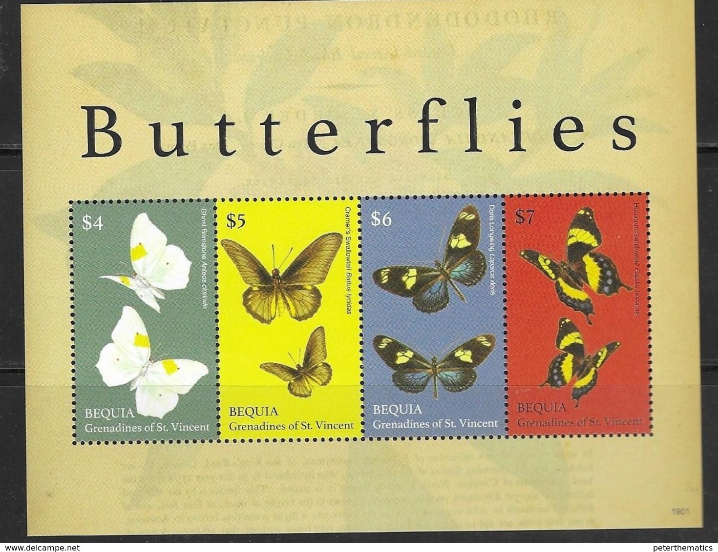 BEQUIA, GRENADINES OF ST. VINCENT,  2019, MNH, BUTTERFLIES, SHEETLET - Schmetterlinge