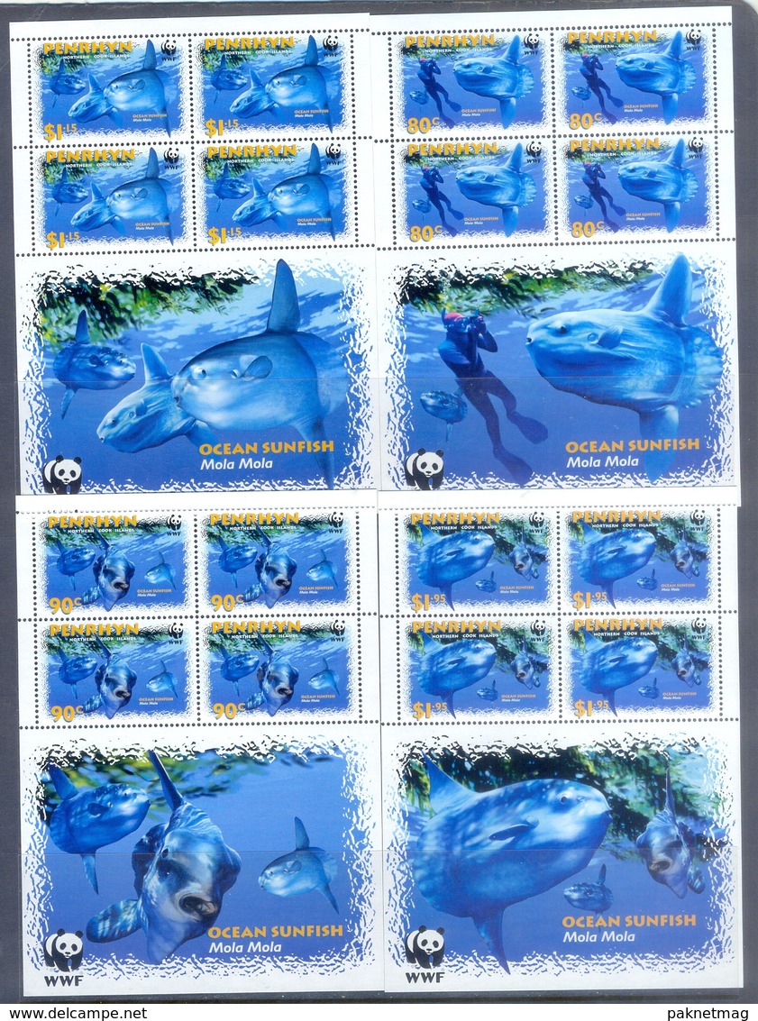 B29- British Colony Penrhyn 2003. WWF W.W.F Fish Marine Life. 4 Sheets. - Unused Stamps