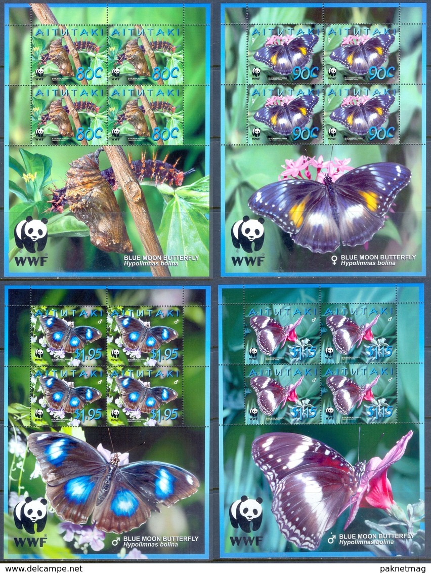 B30- British Colony Penrhyn 2008. Insects Butterflies WWF W.W.F 4 Sheets. - Nuovi