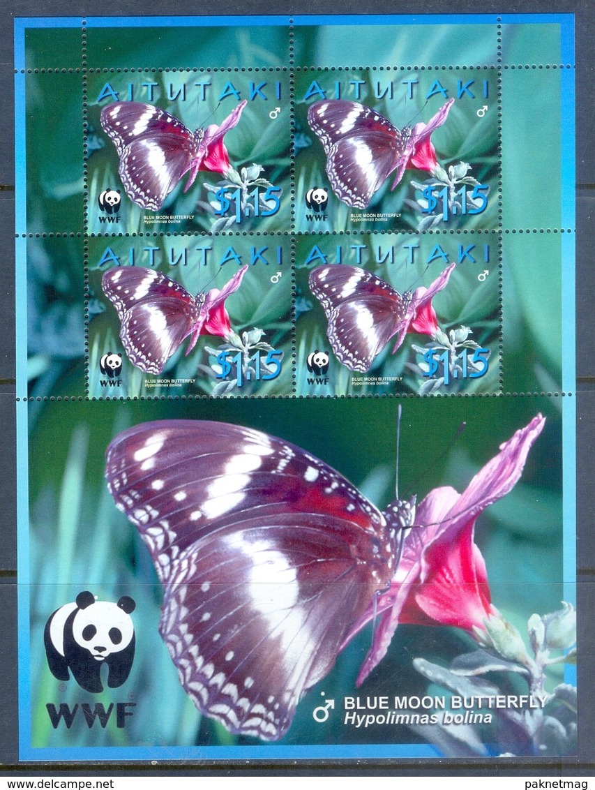 B30- British Colony Penrhyn 2008. Insects Butterflies WWF W.W.F 4 Sheets. - Unused Stamps